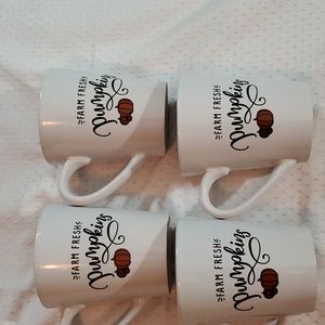 24)  SET 4/12oz White Ceramic Mugs-"Farm Fresh Pumpkins"-Pumpkins-NEW